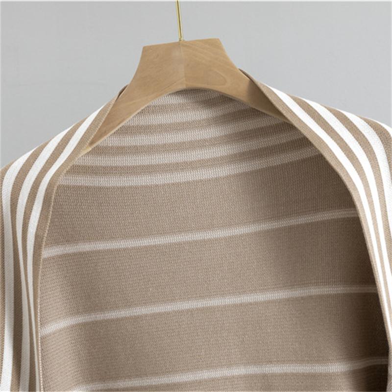 Casual Fashion Set Women's Autumn Winter Striped Shawl Coat Tank Top Wide Leg Pants 3 Piece Set