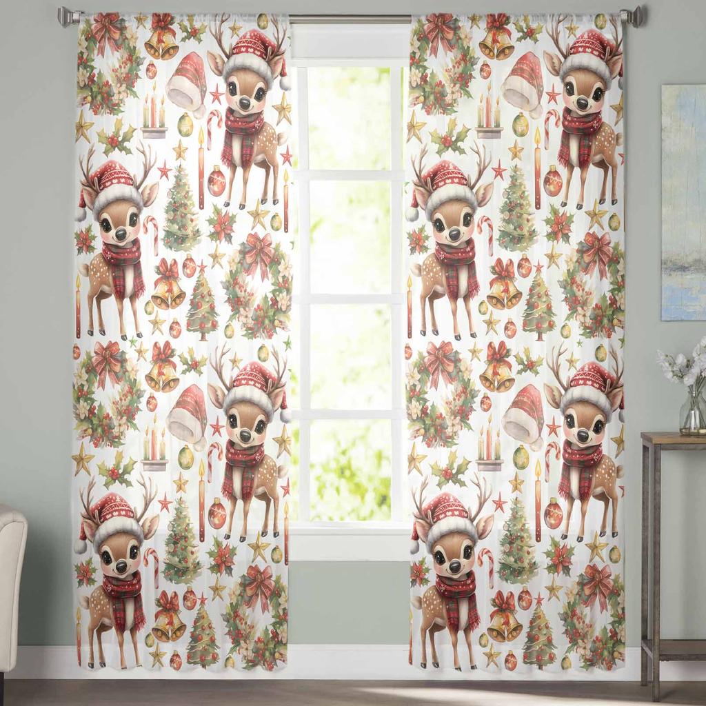 Jul- och Vinter Hjortkrans Gardiner För Vardagsrum Sovrum Hemdekoration Fönster Voile Tyllgardin Draperier