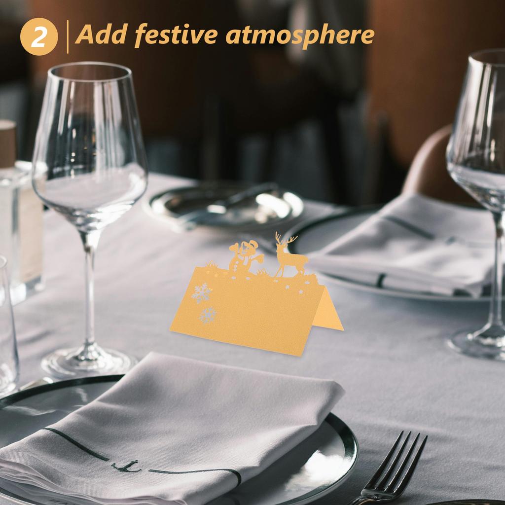 50Pcs Christmas Table Place Cards Reindeer Snowman Pattern Elegant Name Tents for Holiday Gathering Wedding Dinner Seating