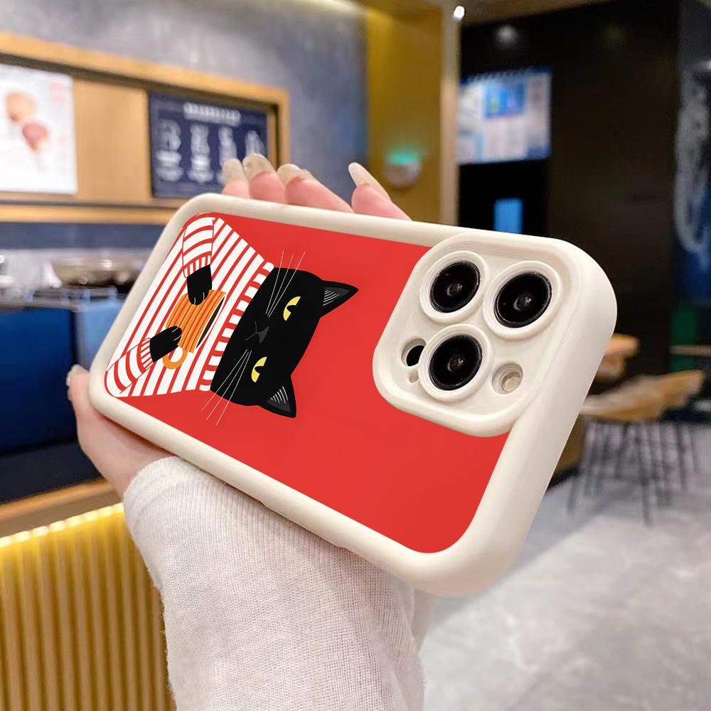 Cute Coffee Cat Thicken TPU Mobile Phone Case for iPhone 17 16 15 14 13 12 11 Air Pro Max Plus Colorful Cover