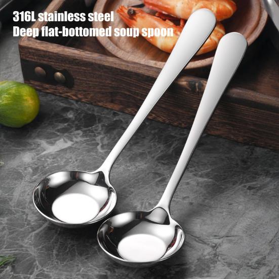Stainless Steel Spoon High Precision Mirror Polished Spoon Comfortable Curved Long Handle Round Spoon for Home Restaurant