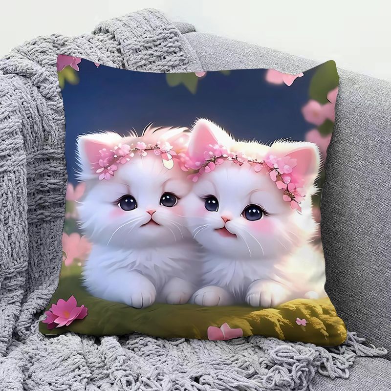 High-Appeal Cute Cat Pillow, Stain-Resistant & Machine Washable, Bedroom Cushion Cover