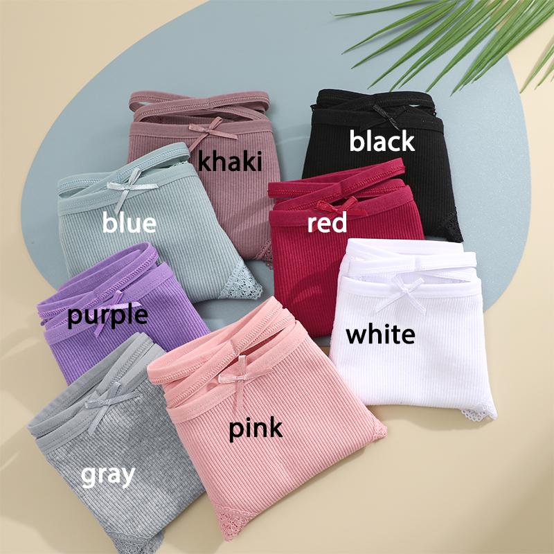 FINETOO 3PCS/Set Cotton Briefs Women Mid Waist Panties Sexy Underwear Ladies Lingere Straps Bow Panties Underware Comfortable Womens
