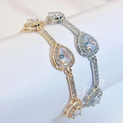 CMM Perfect 5A Cubic Zirconia Elegant Bridal Wedding Silvery Golden Water Drop Link Chain Tennis Bracelets for Women Delicate Party Jewelry