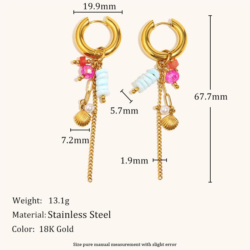 

La. Muses Natural Stone Zircon Shell Tassel Pendant Stainless steel Women s Hoop Earrings PVD Gold-plated Fashion Zircon Gift