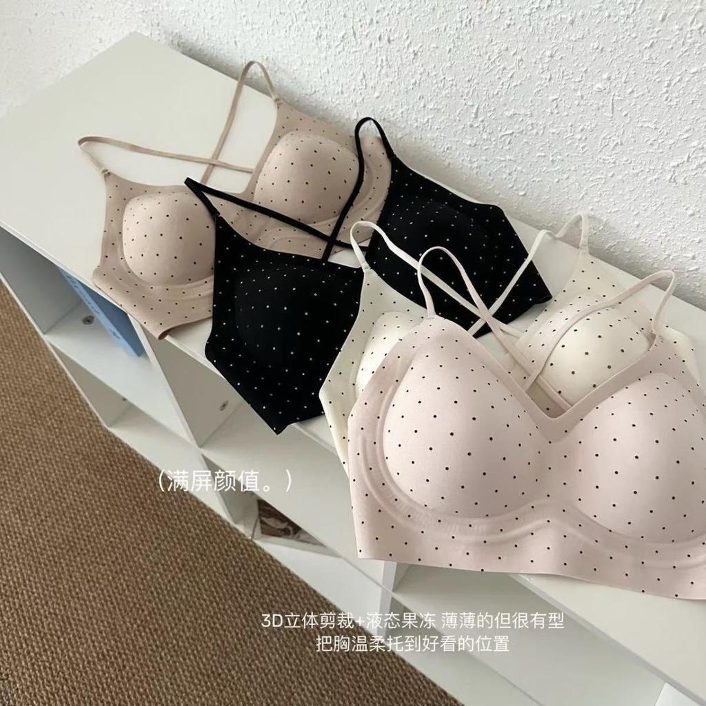 Korean polka dot contrasting color big U backless underwear women's jelly lifting and gathering neck sling seamless liquid foundation bra