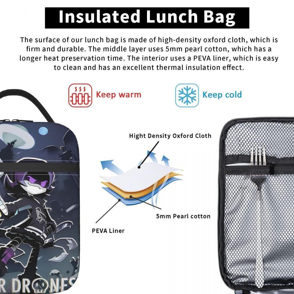 Anime Murder Drones Lunch Bag For Men Lunch Box Casual Work Cooler Bag Portable Oxford Thermal Tote Handbags