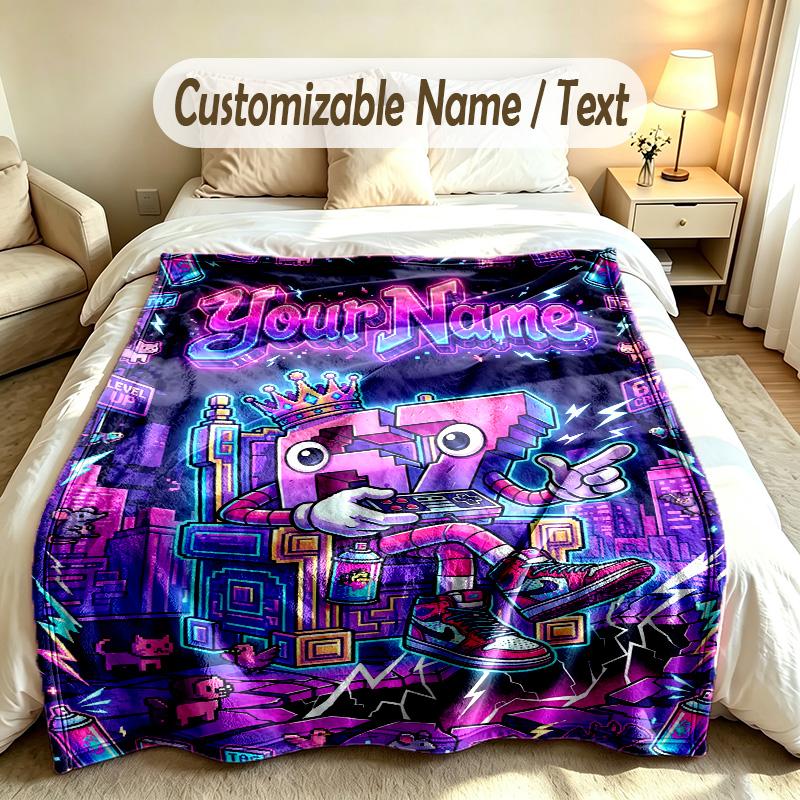 Neon Theme Custom Blanket Personalized Name & Text Customized Soft Warm Throw Blanket Home Decor
