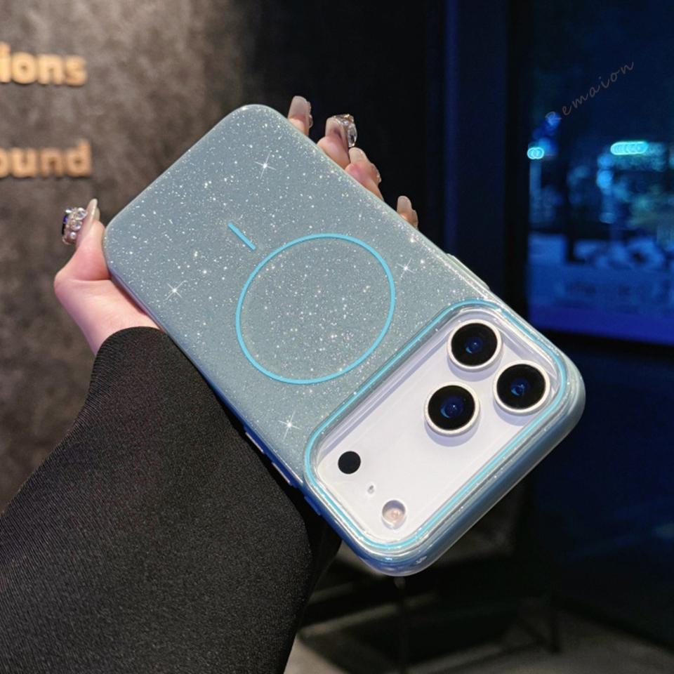 Luxury Bling Glitter For Magsafe Magnetic Case For iPhone 17 16 15 14 Plus 13 12  Pro Max Wireless Charging Shockproof IMD Cover