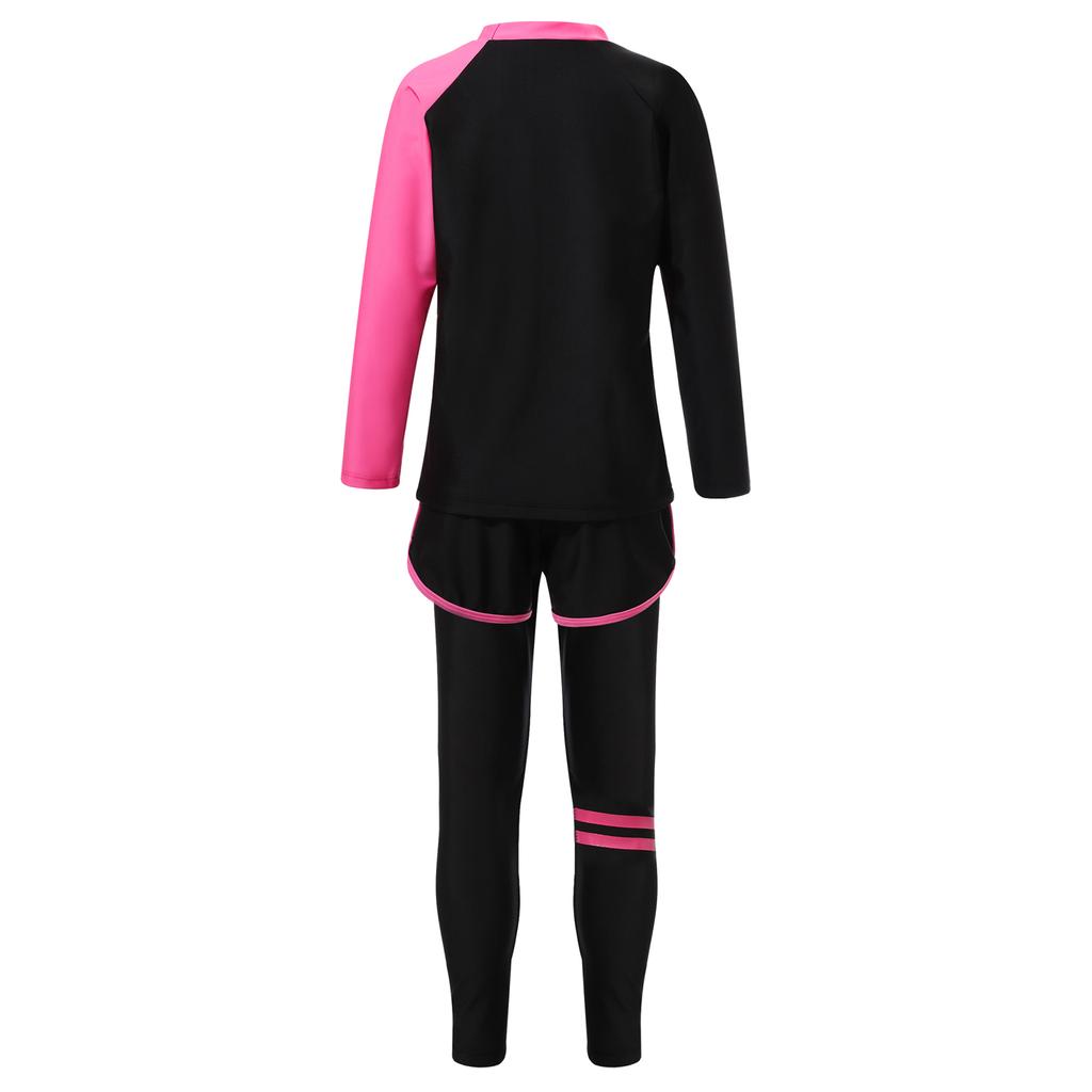 Unisex 3-teiliges Schwimmset Langarm Rashguard Oberteil Badeshorts UV-Schutz Hose Sonnensichere Bademode
