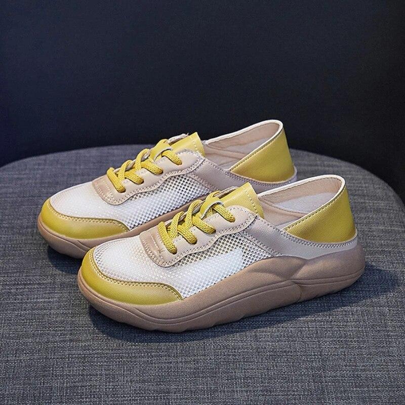 

Летние кроссовки, женская модная обувь, дышащая сетка, повседневные спортивные кроссовки на шнуровке, дизайнерская спортивная обувь на платформе 35
