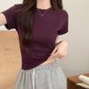 Purple American Retro Small Fly Sleeve Short Sleeve T-shirt Women's Summer High Waist Slim Fit Hot Girl Short French Top