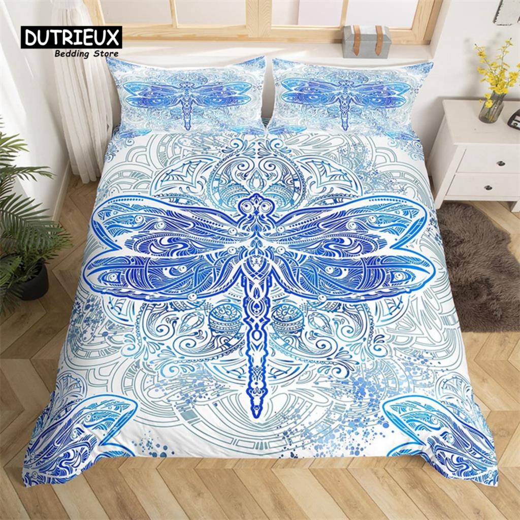 Breathable Trendy King Queen Dragonfly Size Chic Animal Polyester Bohemia Mandala Flowers Bed Comforter
