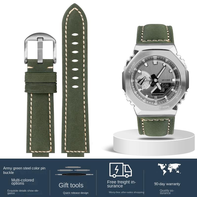 For Casio AP Farmhouse oak Watchband GA-2100 GM-2100 Modified frosted vintage leather watch strap 16m men Wrist band accessories