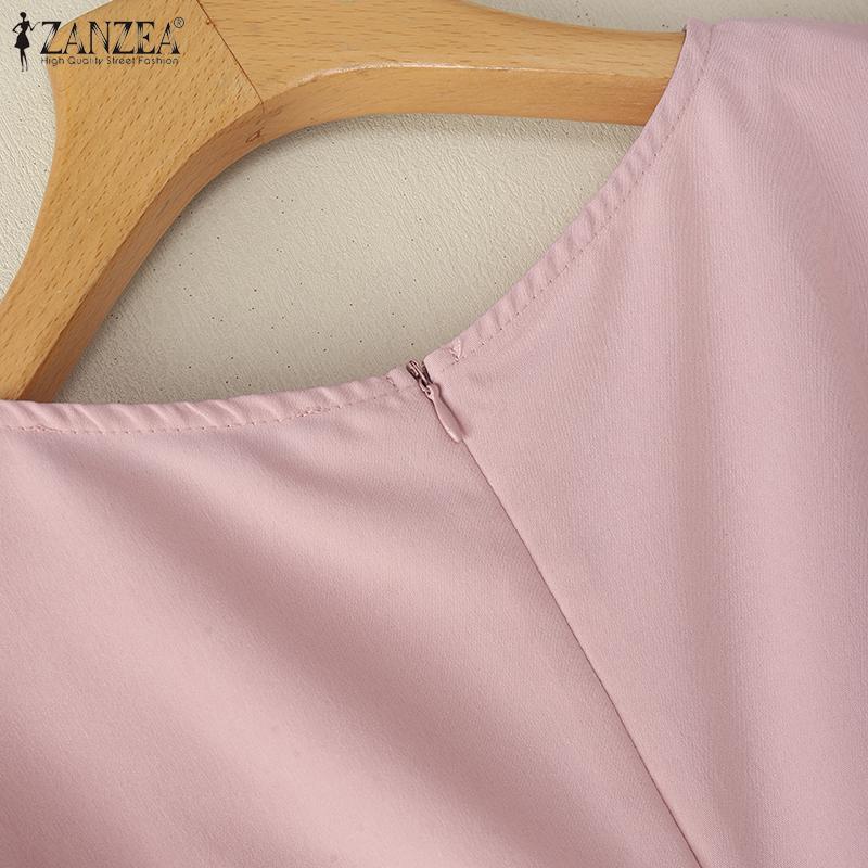 ZANZEA Blusa Casual de Verano para Mujer con Cuello Redondo y Manga Media con Bordado