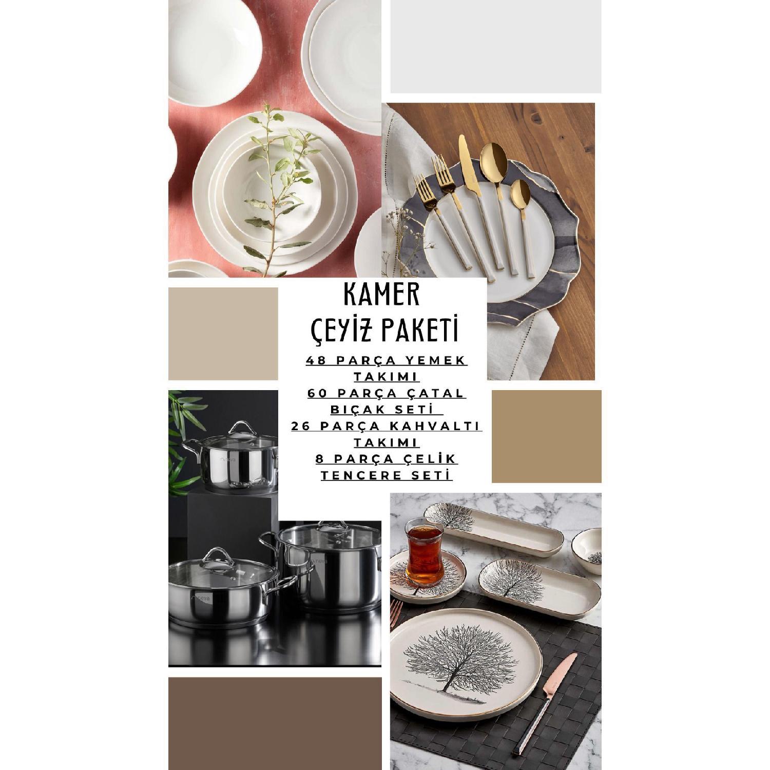 

N4578 Kamer Dowry Package-1 48 предметов столовой посуды, 26 предметов набора для завтрака, 60 предметов kb Набор посуды из 8 предметов белый