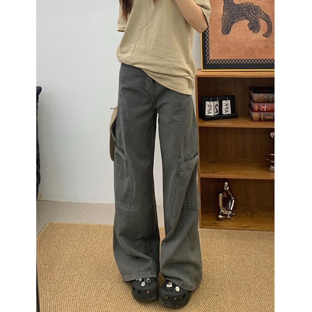 Wide-leg denim overalls women's spring and autumn new high-waisted loose and thin versatile casual straight jeans