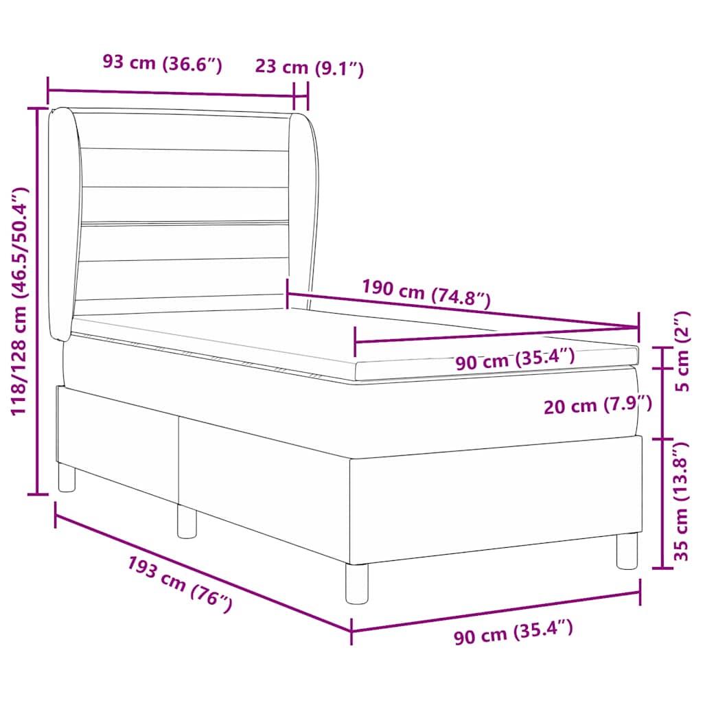 Boxspring Bed with Mattress Dark Brown 90 x 190 cm Fabric