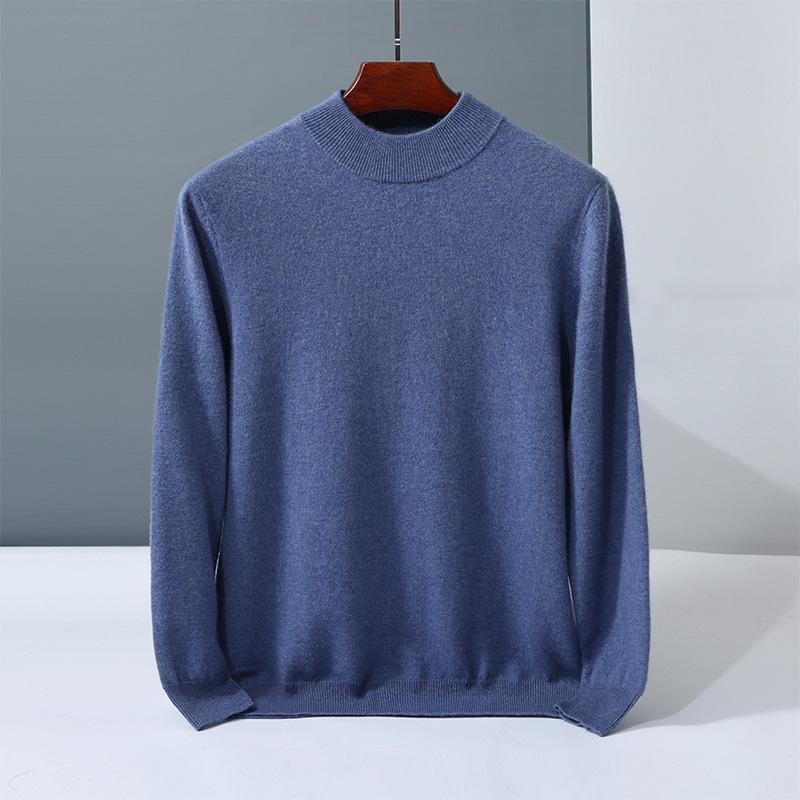 Solid color simple cashmere sweater men's semi-turtleneck pullover new knitted cashmere