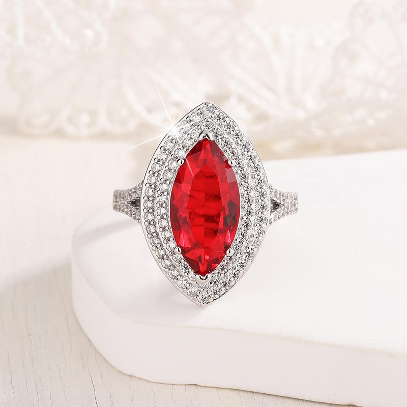 Luxuriöser Roter Zirkon Marquiseschliff Mit Vollem Diamantring 925 Silber Plated Elegantes Schmuckstück Party Geburtstagsgeschenk für Damen