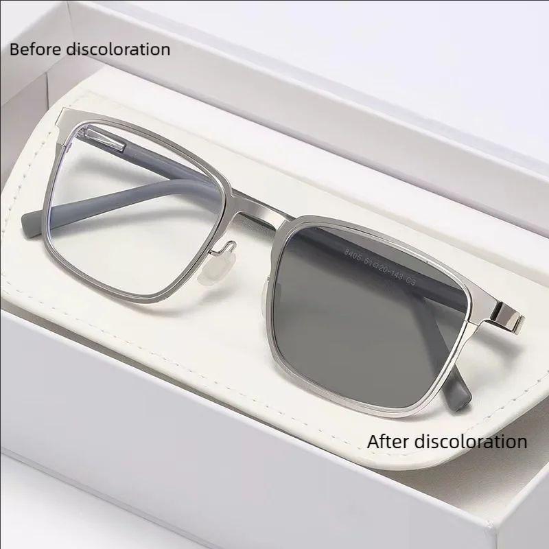 Photochromic Myopia Glasses Business Full-frame Fashion Ultra-light Men s Square Tr90 Temple Myopia Glasses 8405 -100 серый