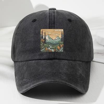 Mountain River Forest Graphic Baseball Cap Unisex Polyester Washed Outdoor Casual Adjustable Hat