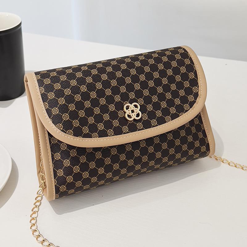 Simple chain small bag, new contrasting color women's bag, shoulder messenger bag, fashionable printed small square bag.