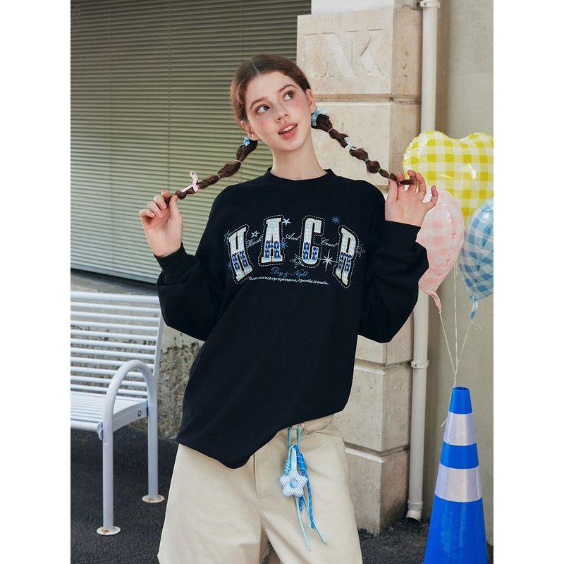 Hacr Ethnic Style Woven Patch Embroidered Long-Sleeved T-Shirt Early Autumn National Trend Loose Couple Wear T-Shirt for Men and Women