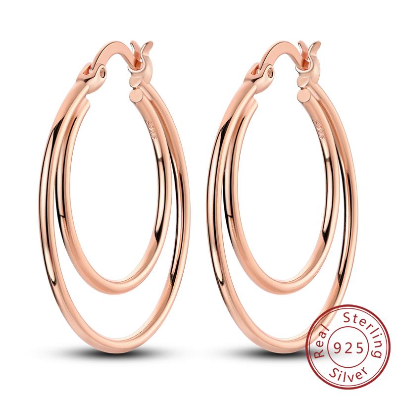 Earrings Original 925 Silver Stud Drop Hoop Earrings Rose Gold for Women Girls Party Wedding Birthday Jewelry Gift