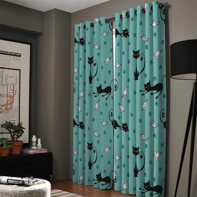 Cartoon Black Cat White Mouse Paw Print Window Curtains Curtains for Living Room Decorative Items Living Room