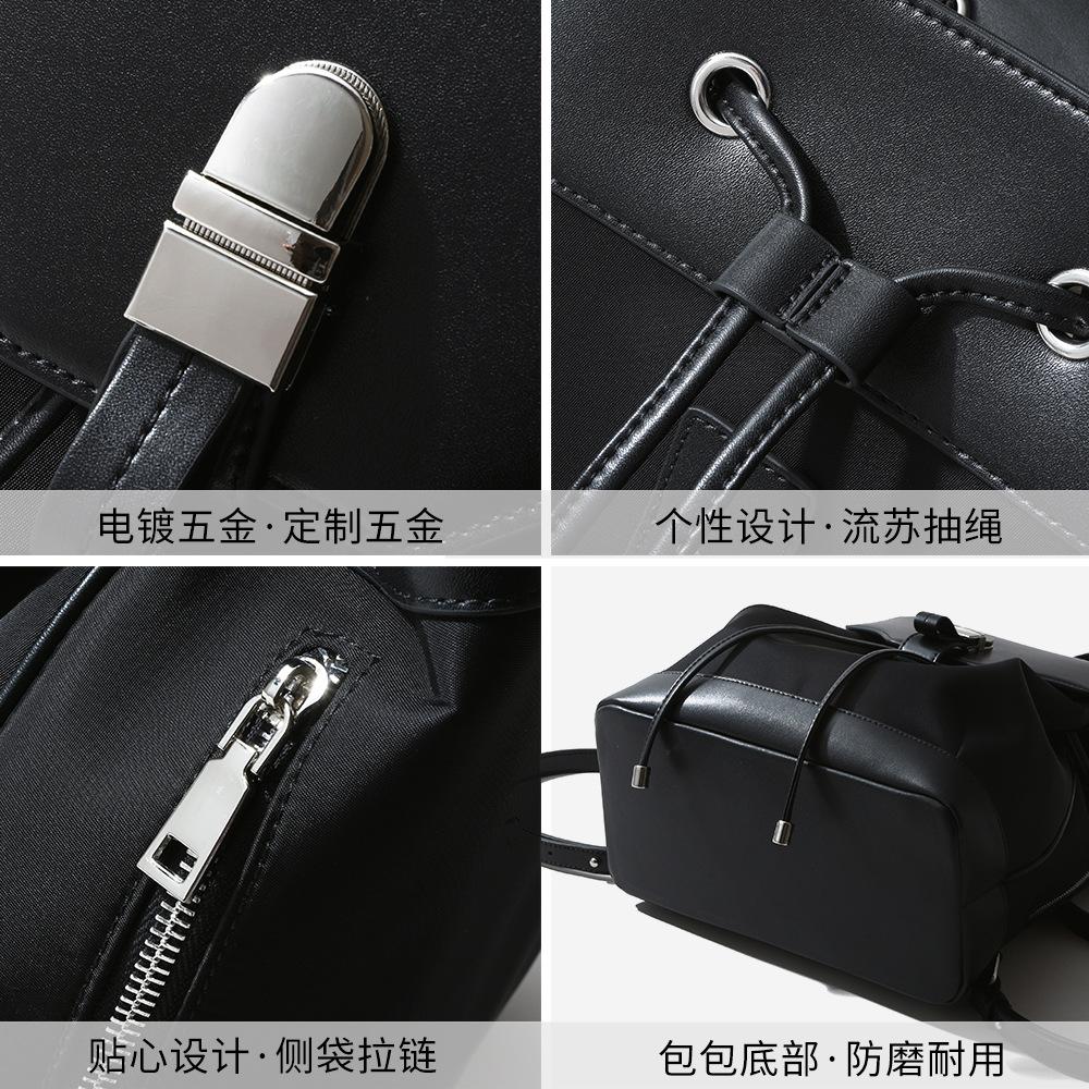 New niche casual backpack large capacity high-end leather with cloth simple commuter backpack female lock computer bag