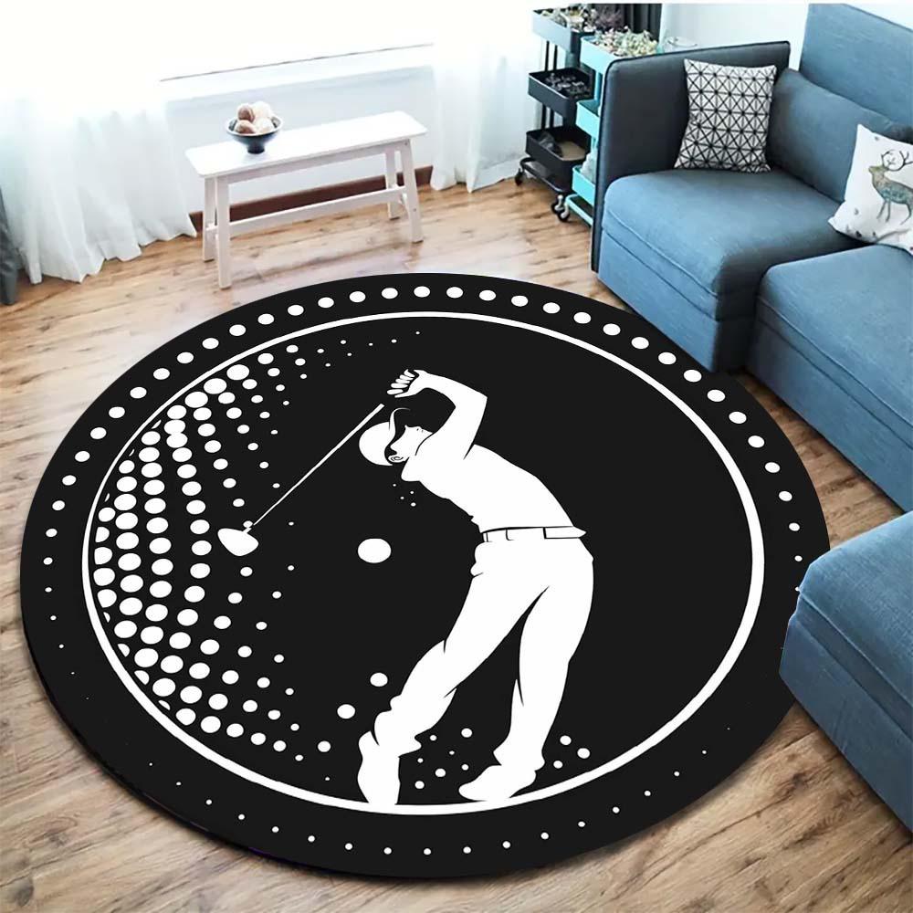 Golf Pattern Round Rug Office Chair Round Non-Slip Mat Fashionable Decoration Crystal Velvet
