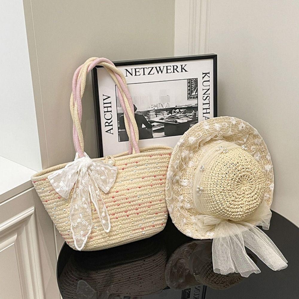 Shoulder Bag Woven Tote Bag Korean Style Summer Beach Bag Simple Pink Tote Handbag  Storage