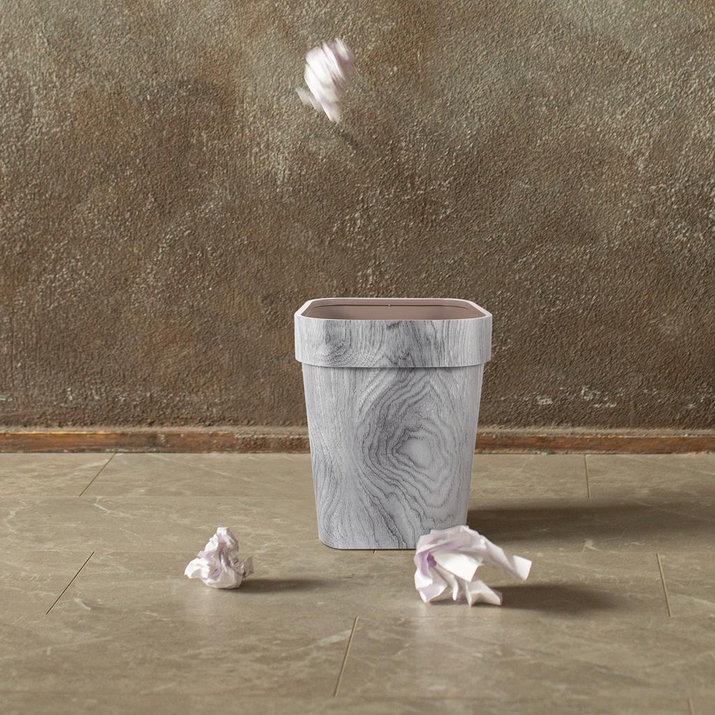Wood Grain Trash Can Environmental Protection PP Home Living Room Bedroom Kitchen Garbage Bin Wastebasket Container
