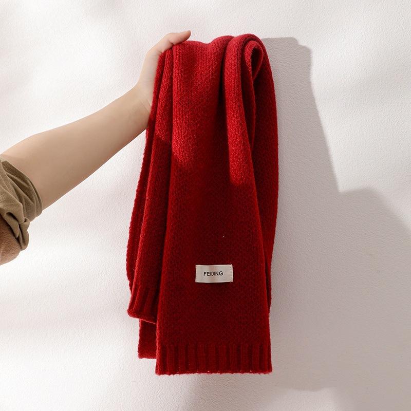 Korean Version Ins Warm Solid Color Scarf Versatile Trend Women's Simple Wool Knitted Student Cold-proof Warm Scarf