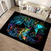 Colorful Gaming Controller Art Carpet with Neon Helmet Design, 3D Style. Suitable for use as an anti-slip for living room bedroom sofas