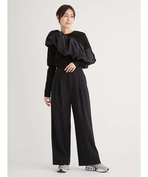 Emi Washable Wide Black 2-Tuck Pants, 13WFP251067, Women's,