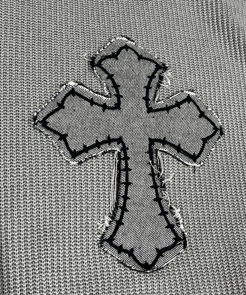 SK8ER ROCK Classic Cross Pigment Oversized Knit ((Gray))