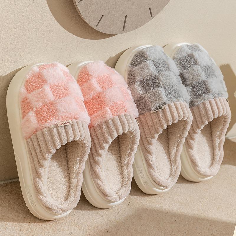 New Autumn and Winter Cotton Slippers Women's Home Household Couple Indoor and Outdoor Warm Thick-bottomed Fluffy Slippers Men