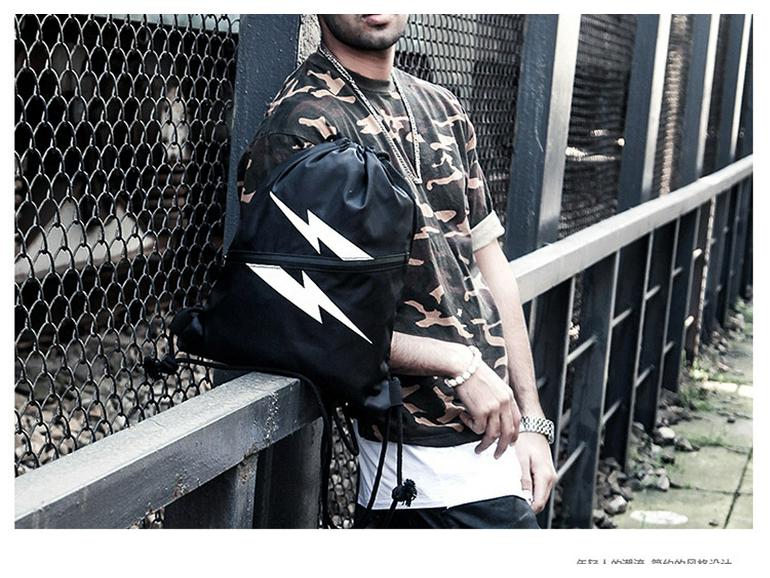 Lightweight Sports Fitness Drawstring Backpack with Printed Logo for Men