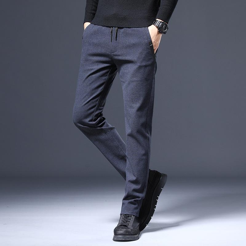 

Осенне-зимние мужские эластичные брюки с плюшевой/обычной начесом резинкой, повседневные эластичные модные трендовые универсальные маленькие прямые брюки 38 синий