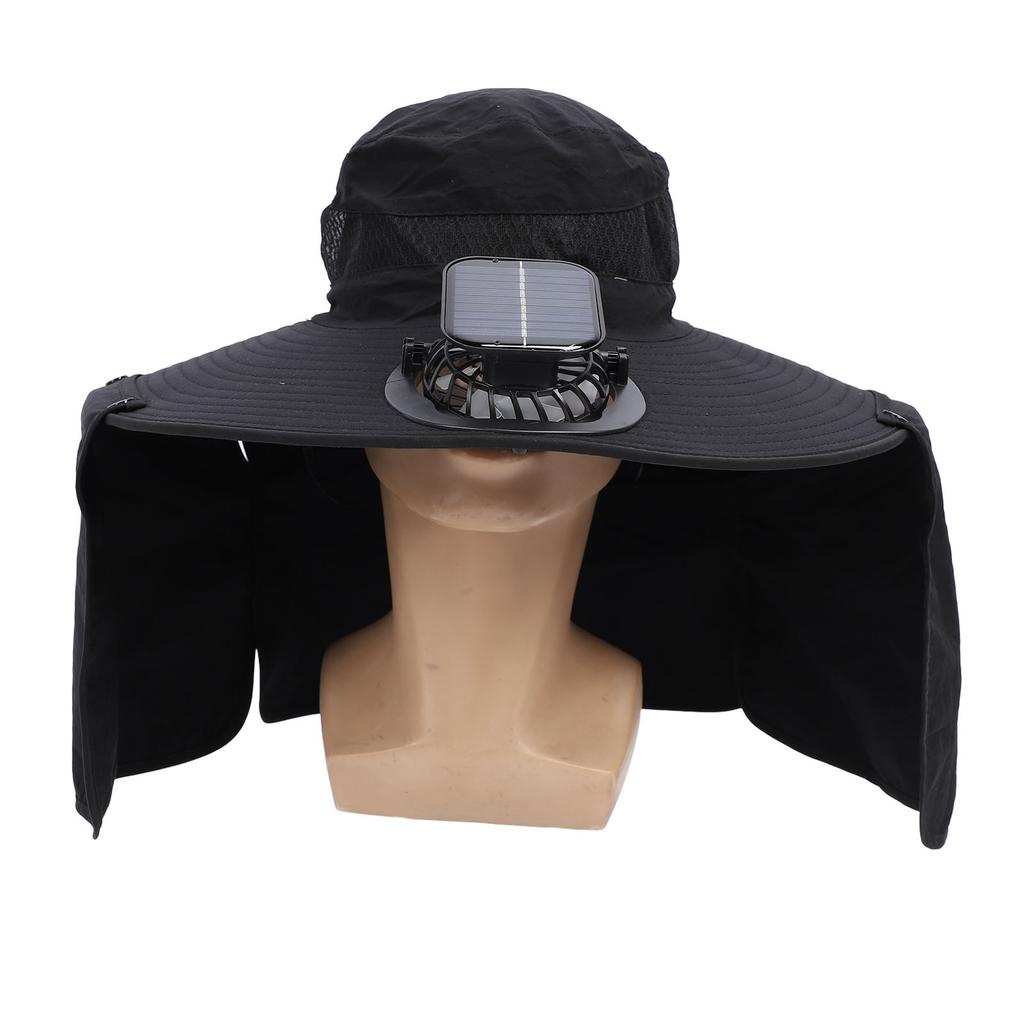 Solar Fan Sun Hat USB Rechargeable   UPF50 Waterproof Wide Brim Fishing Hat with Neck Flap for Beach Garden Outdoor Sports