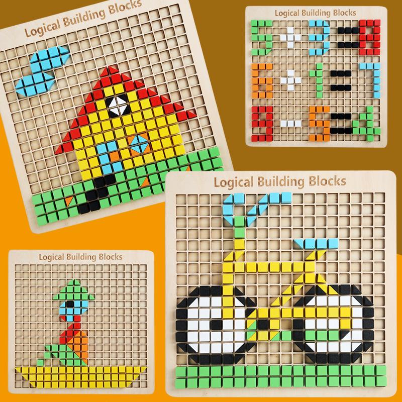 Holz Kinder Spaß Mosaik Puzzle Frühe Bildung Kognitiv Interaktiv Konzentrationstraining Pädagogische Puppe Spielzeug