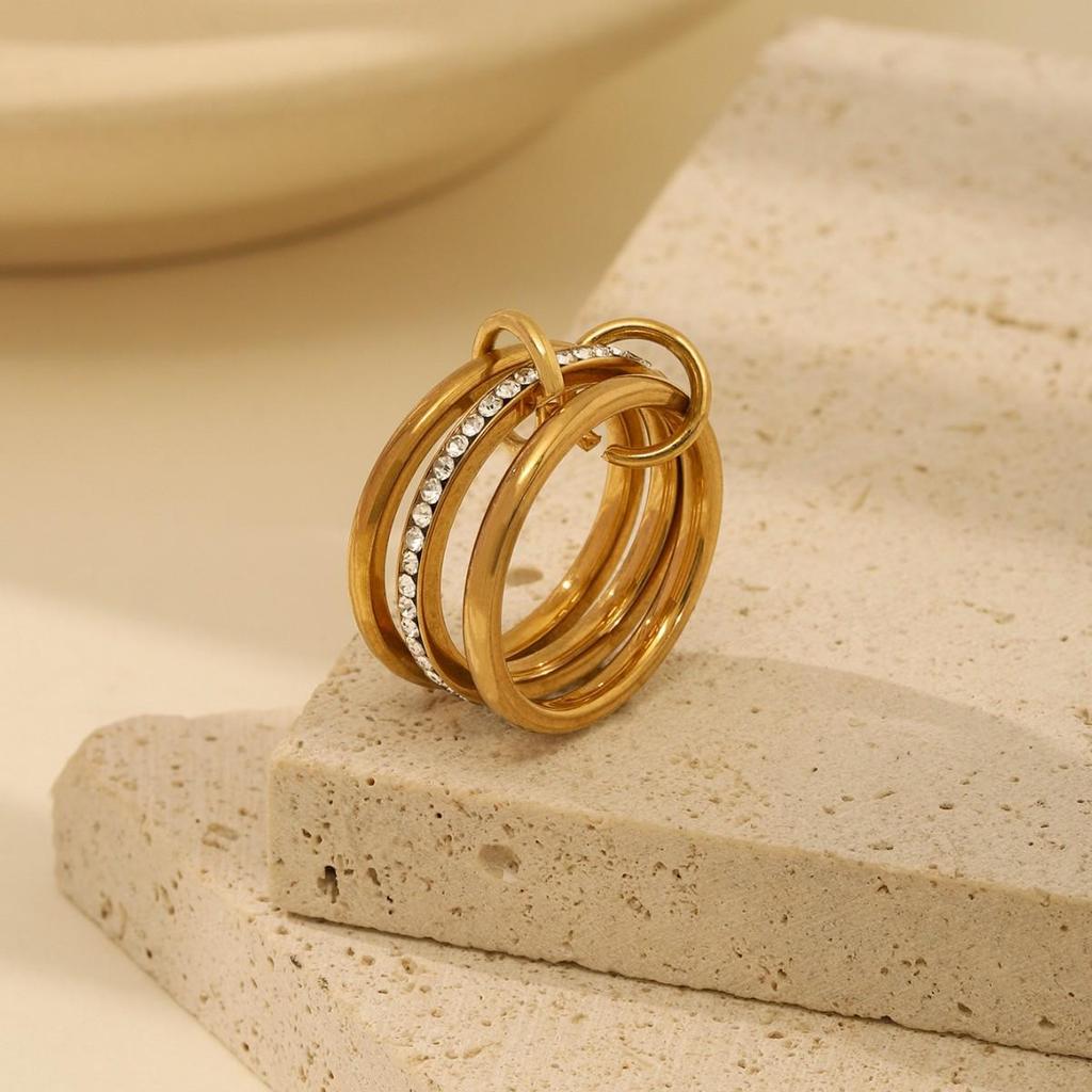 18k Gold Three-Layer Copper Zircon Ring - Non-fading Hip-hop Style Niche Jewelry