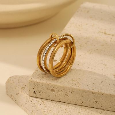 18k Gold Three-Layer Copper Zircon Ring - Non-fading Hip-hop Style Niche Jewelry