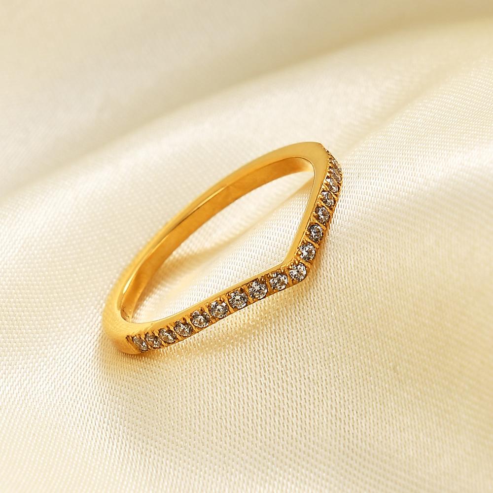 Fashion Cross/Wave Curve Rings - Full Cubic Zirconia, Gold/Silver Daily Wear Statement Bands for Women