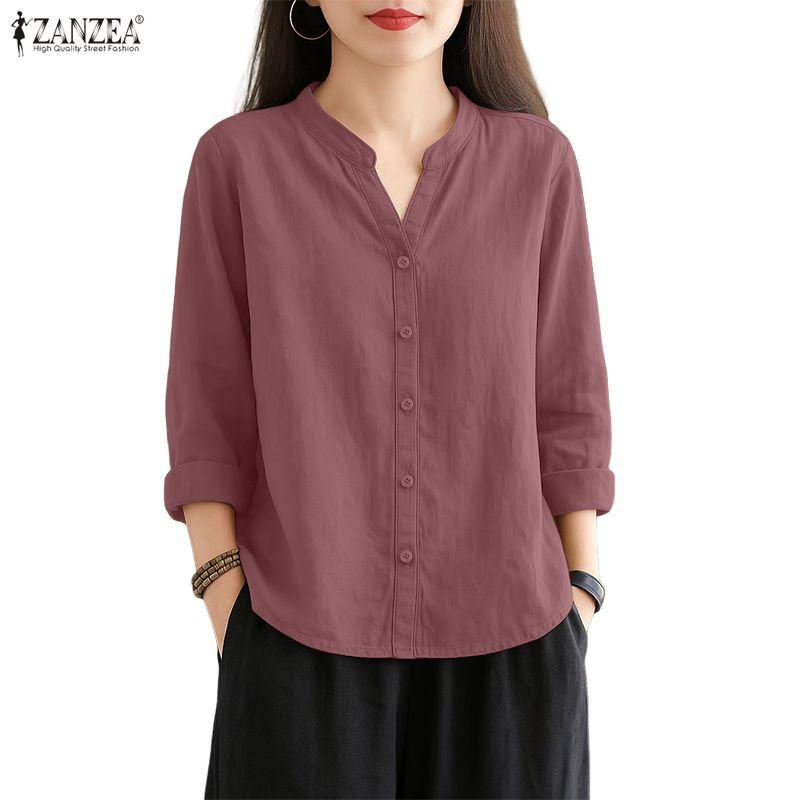 

ZANZEA Женская повседневная однотонная блузка с v-образным вырезом и длинными рукавами 5XL кларет