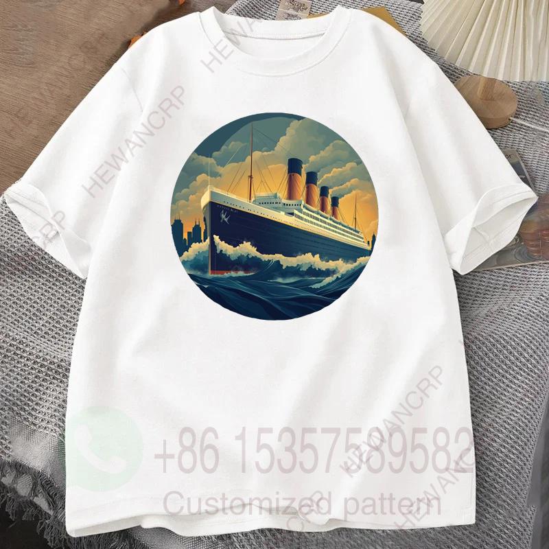 Mens Tracksuit Tshirt Boat Print Round Neck Short Sleeves Casual Cotton Pullover Sweatwicking Breathable Sportswear