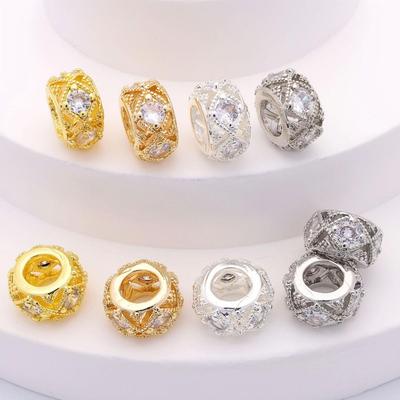 18k Gold-Filled Zircon Large-Hole Barrel Beads for DIY Jewelry Making