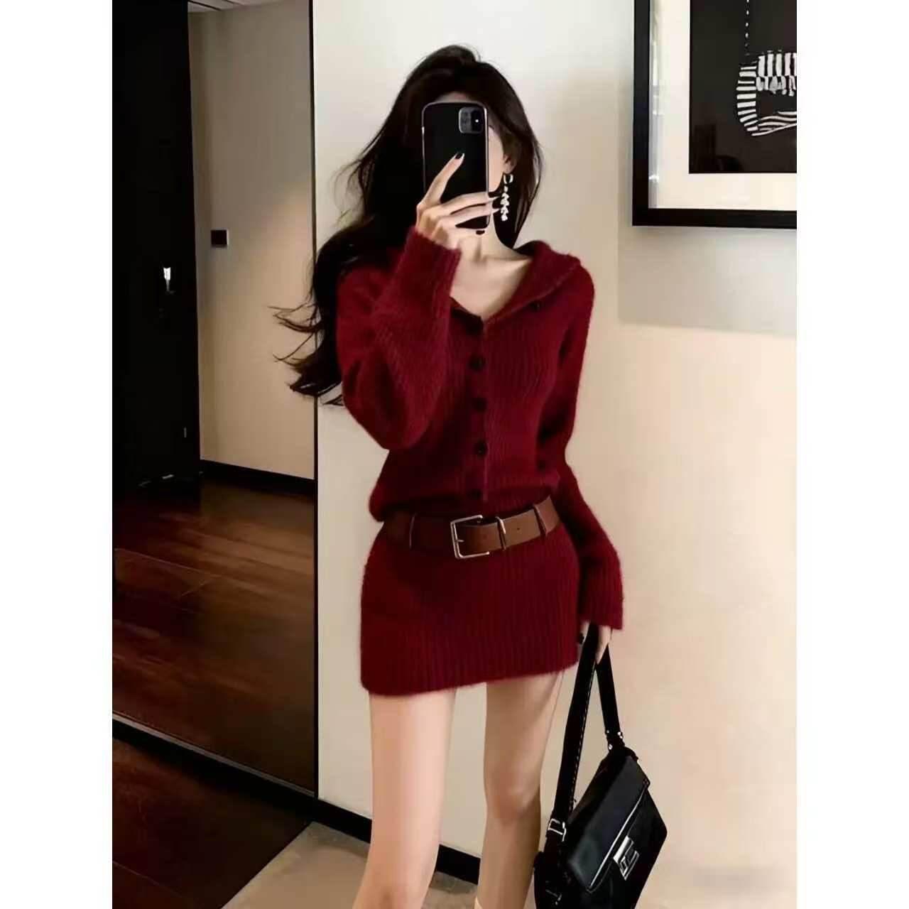

Women s Elegant Waist-Cinched Knit Dress - Autumn/Winter 2025 Collection (Petite) XL (60-65 kg)